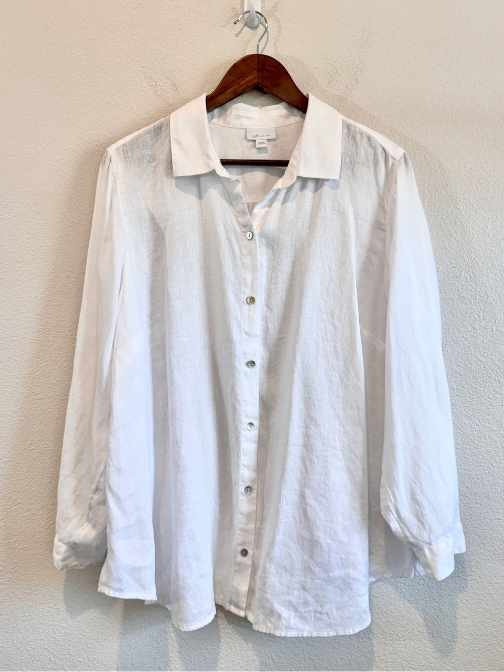 J.Jill Love Linen Shirt XL White 100% Linen Button Down Coastal Quiet Luxury K14